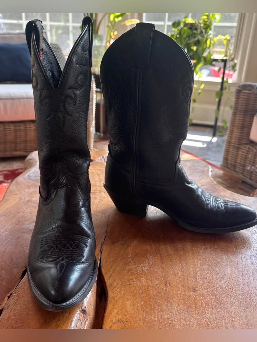 Laredo Leather Black Western Soft Leather Cowboy Boots Sz 7 Cowgirl Mid Womens